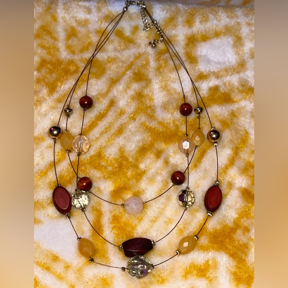 Layered String Necklace with beautiful different wooden + other beads